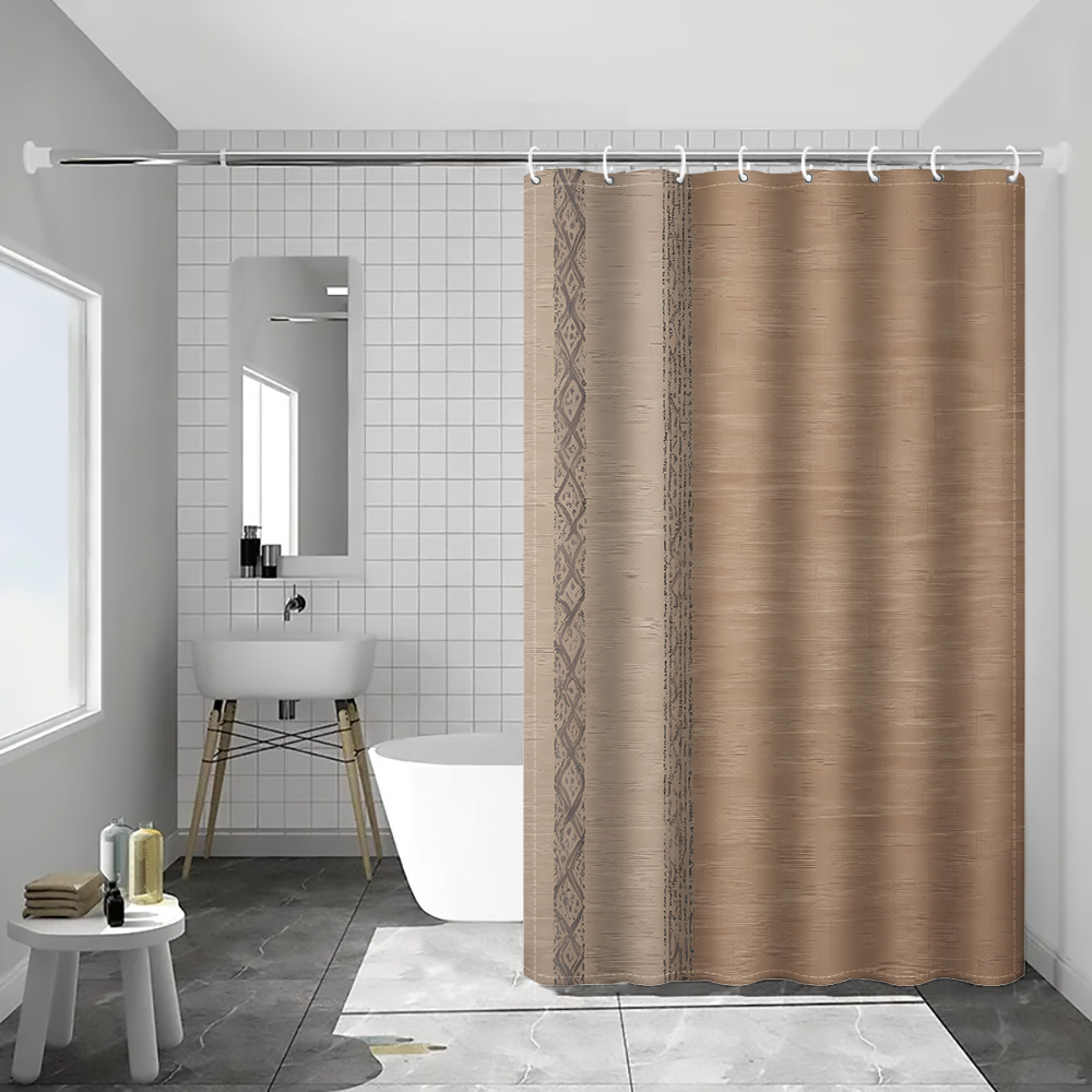 TEMU 1pc Beige-brown Patterned Printed Shower Curtain, Simple Vintage Style Bathroom Home Decor With Plastic Hooks, Suitable For Home And Hotel,