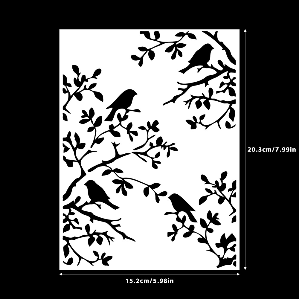 1 Set Elegant Birds And Branches Stencil Set, Plastic Diy Painting Template For Home And Garden Decor, Walls, Fences, And Furniture