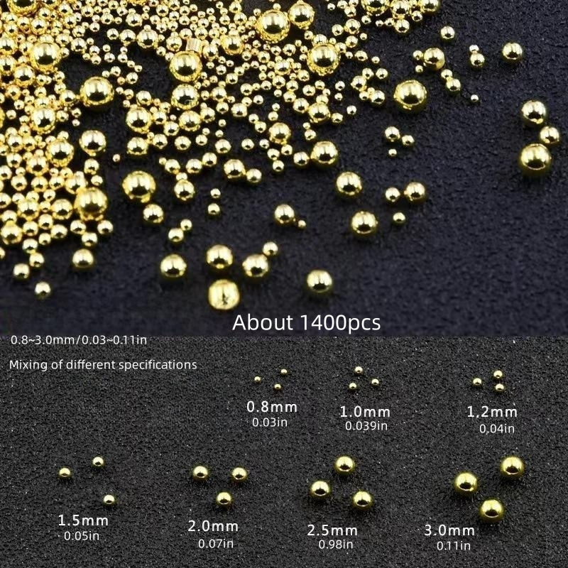 TEMU 1 Paquete/1400 piezas Mini Cuentas de Metal Pequeñas Bolas de Acero Bolsas Decoración de Caviar de Diferentes Especificaciones Suministros para