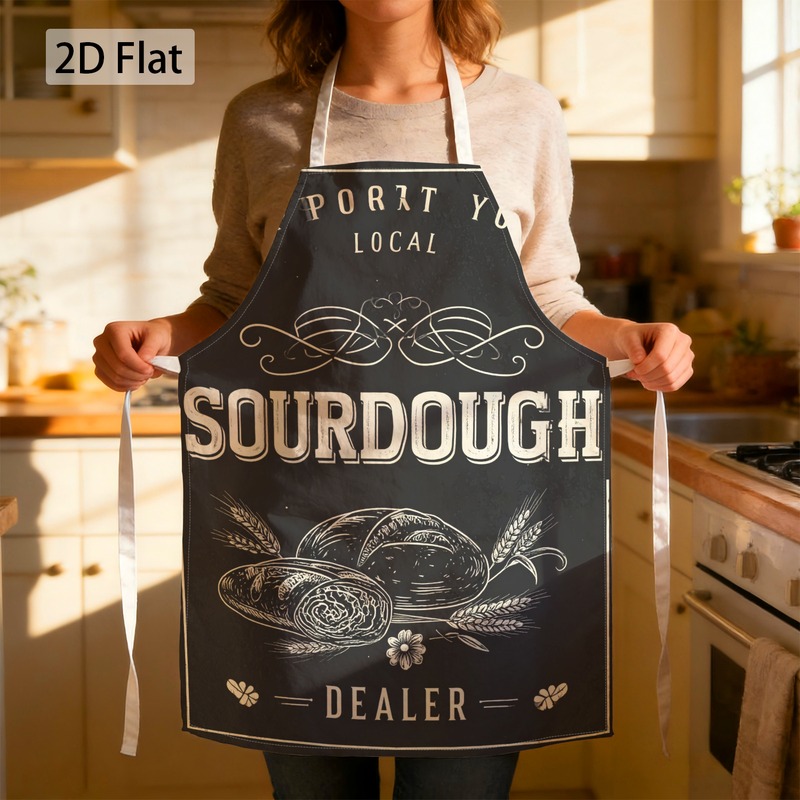 TEMU 1pc Apron Support Local Sourdough Dealer Graphic Chef Apron Funny Bread Wheat Print Decorative Chef Apron With Waist Ties Unisex 68x55cm