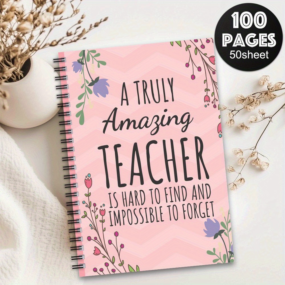TEMU 1pc "a Amazing Teacher" Spiral Notebook - Thank You Gift, Appreciation Journal For Teachers, Plain Paper, No Feathers, Ideal For School Office