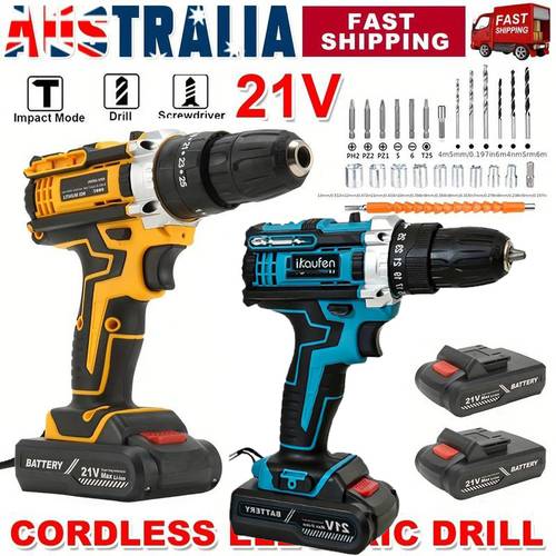 21v cordless drill set with impact portable power drill with 3 8 inch keyless electric drill torque 45nm 2 variable batteries screwdriver accessories charger valentines gifts for men