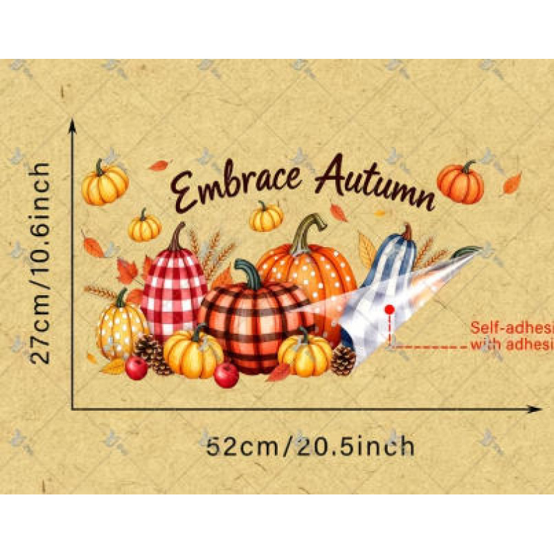 TEMU 2D Plat - 2D Plat - 1pc Autocollant de fenêtre 2D Plat Imprimé Automne Rétro Style Citrouille Feuille d'érable, Film de verre d'adsorption PET