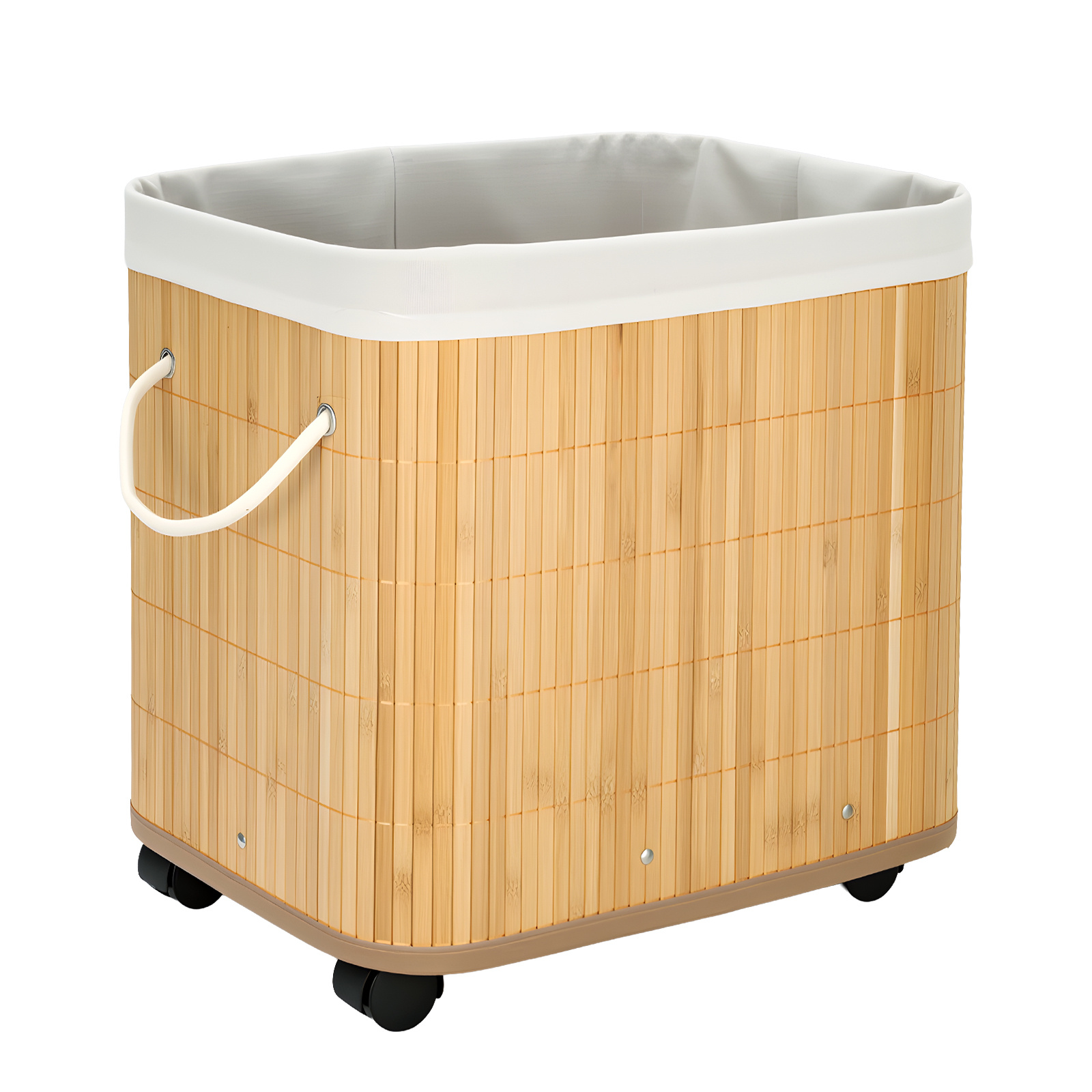 42l Bamboo Laundry Basket Storage Basket Large Capacity Foldable Removable With Handle Universal Wheel Storage Space Bedroom Bathroom Laundry Home, Laundry Baskets
