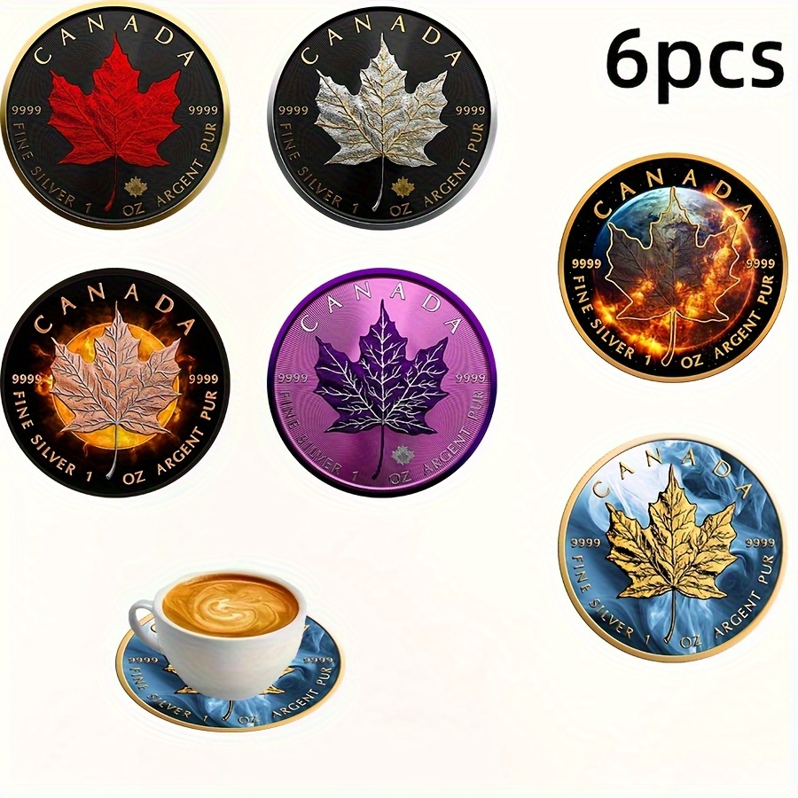 TEMU Ensemble de 6 sous-verres en bois avec motif de feuilles d'érable - Résistants à la chaleur et parfaits pour la décoration de et à manger