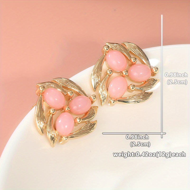 Layer KC Golden Plated Stud Earrings with Pink Gemstones for Weddings