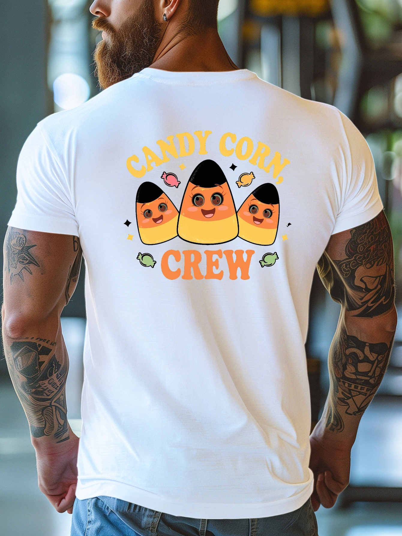 men' candy corn graphic t-shirt 100% cotton, fun halloween party