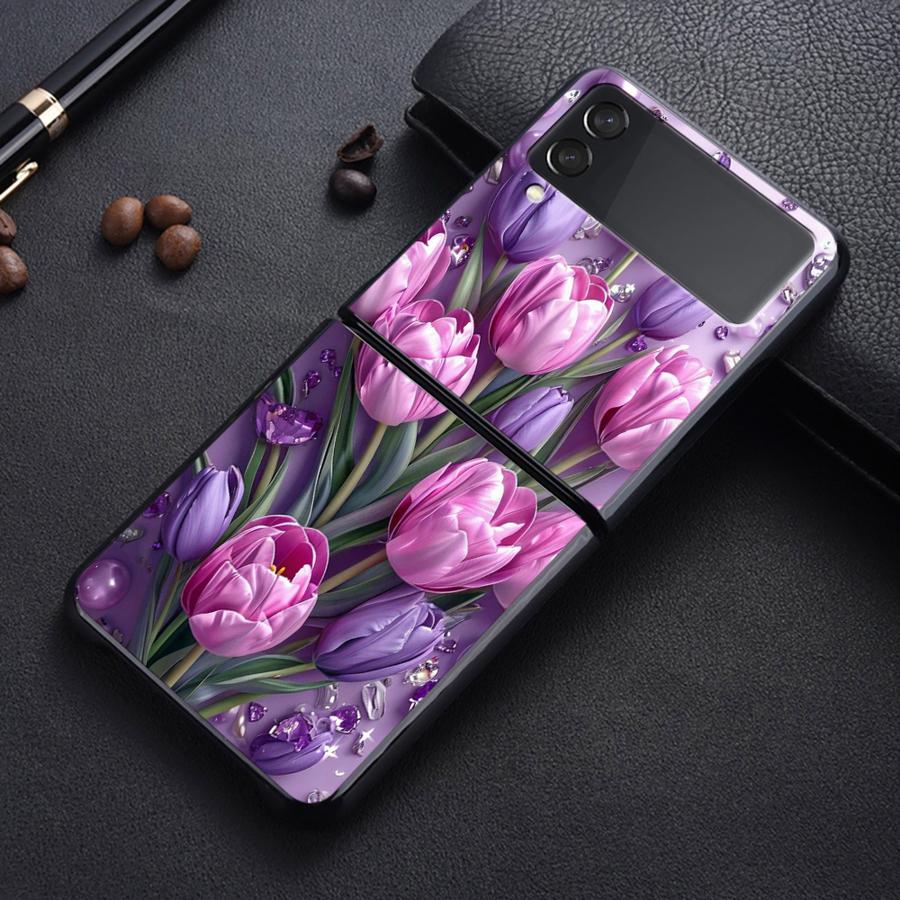 TEMU Phone Case - Phone Cover Compatible With For For Galaxy Z Flip Series, Including Models , , , Z , And Z Flip4, Featuring A Purple And Pink Tulip