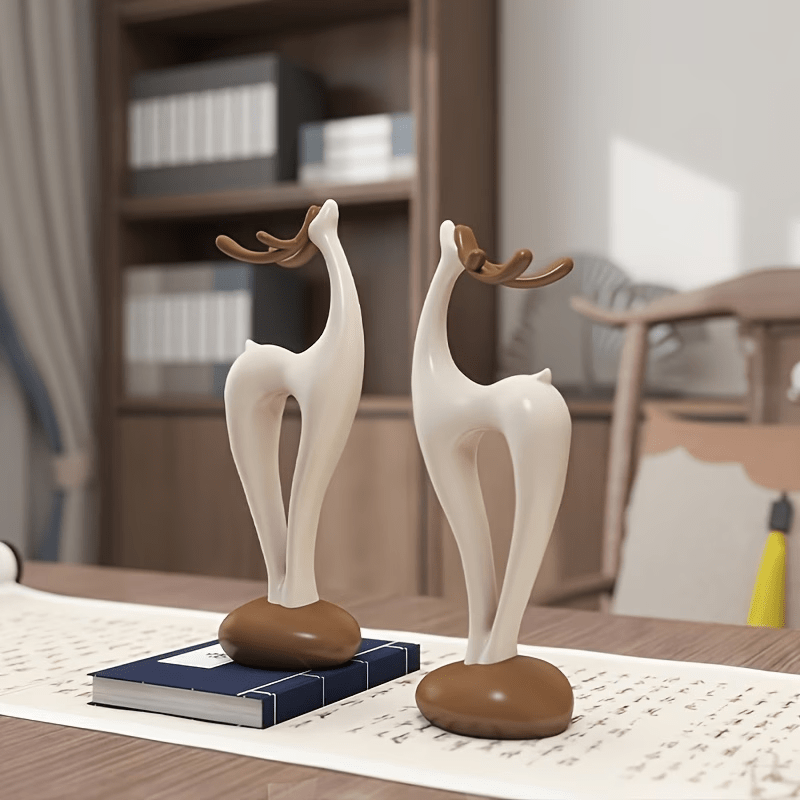 TEMU A Pair Of Resin Deer Sculptures, Suitable For Home Decor In Room Types, Perfectly Matching Christmas, Weddings, Thanksgiving, New Year, And