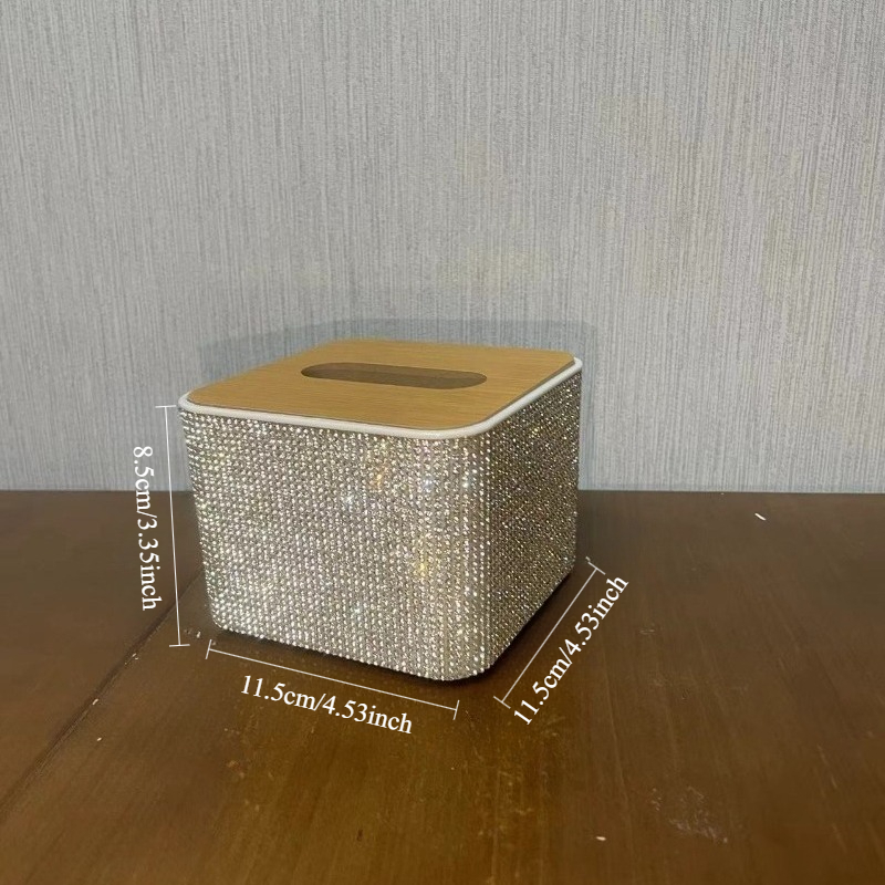 1pc handmade sparkling tissue box holder with glittering diamonds square plastic countertop organizer for bathroom kitchen or living room elegant tabletop storage for tissues napkins and more bathroom tissue holder decorative storage glittering   Product details 1