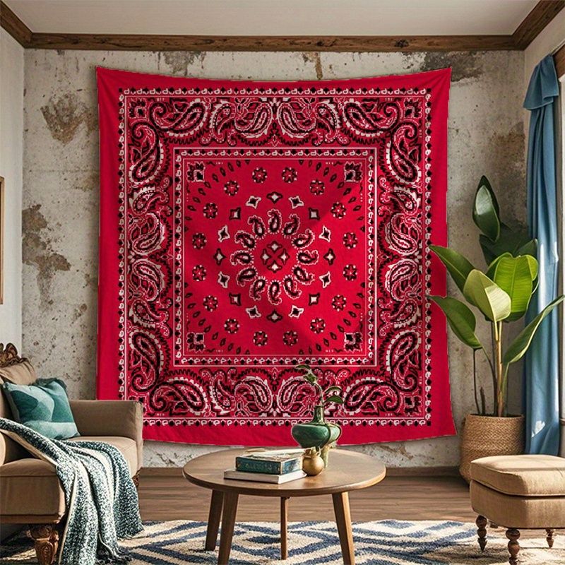 Paisley Print Velvet Tapestry, Red Black Bandana Face Cover, Anime  Theme, Knit Fabric, 100% Polyester, 90g/m² Versatile for Home, Living  Room,