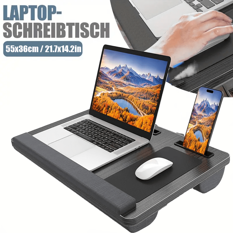 TEMU Versatile Portable Laptop Desk - A Wooden Table Designed For Use In Bed, Featuring A Wrist Support, Mouse Pad, Compartments For Tablets And