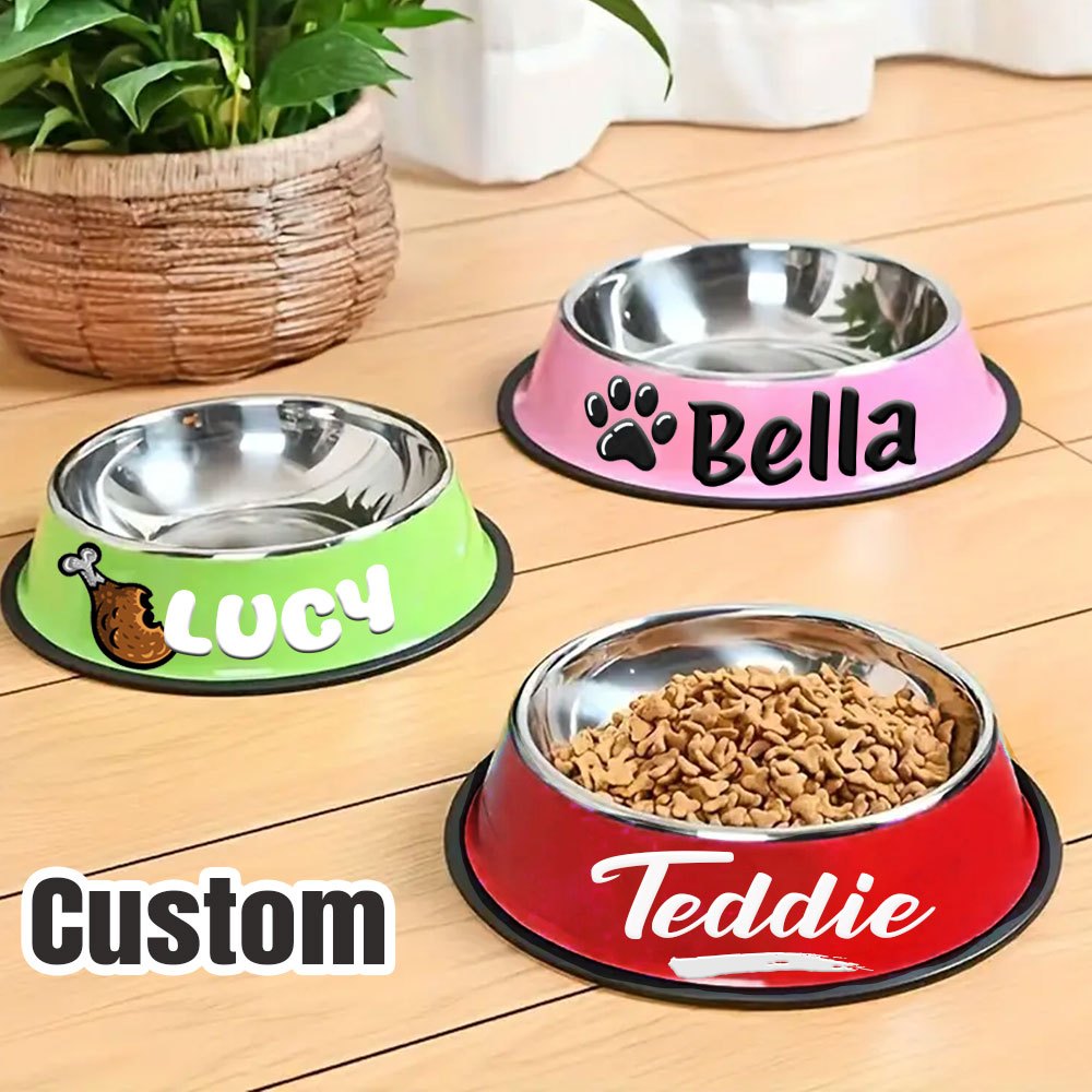 

1pc Bols de Perro de Acero Inoxidable Personalizado, Platos de Alimentación Para Mascotas Personalizados Antideslizantes, Ideal Para Regalos de Año