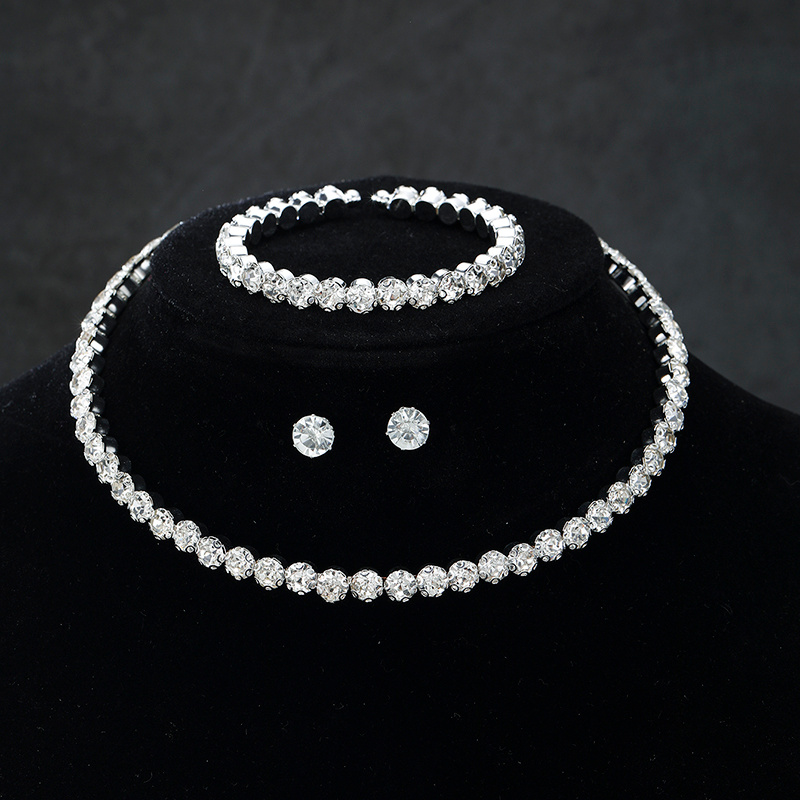 TEMU Accessoire de mariée transfrontalier européen et américain, ensemble de 3 pièces, collier et boucles d'oreilles tendance pour mariage
