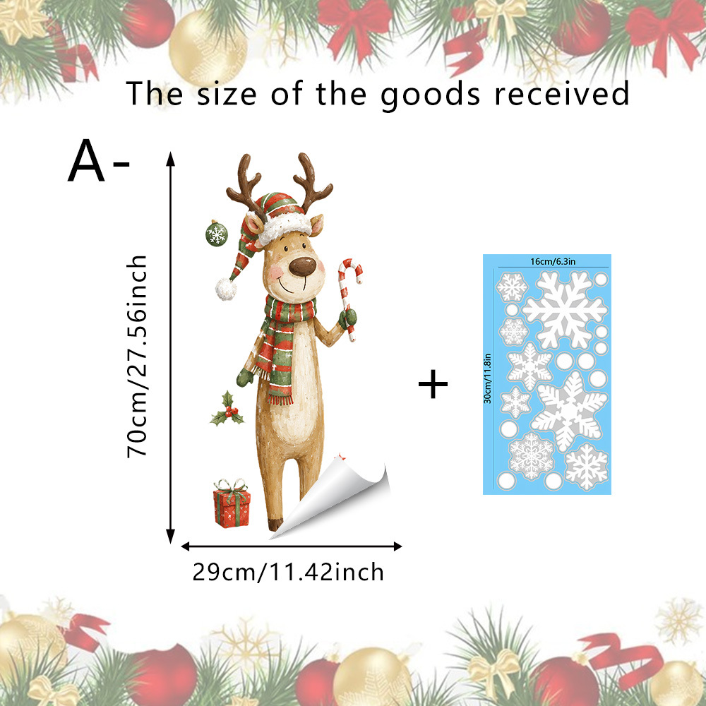 TEMU 2pcs Stickers de Fenêtre de Noël avec Mignonne, X 70Cm avec Chapeau de Bois et Écharpe Colorée et Éléments de Cadeau de Fêtes, Adhésion Colle,