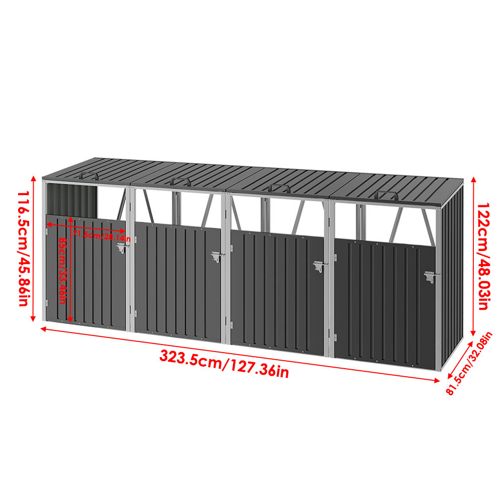 TEMU 4-door Garden Storage Shed, Temporary Removable Lockable Outdoor Tool Room And Garbage Bin Storage Unit, Without , Not For Permanent Purposes -