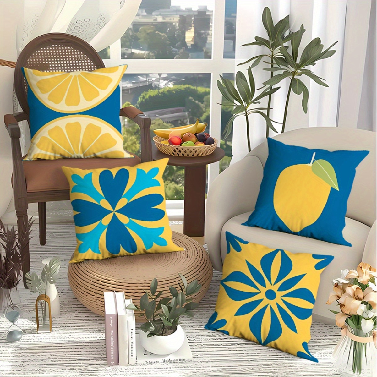 4pcs High Quality Outdoor Throw Pillow Covers Floral Print  Contemporary Patio Cushion Covers with Zipper Closure