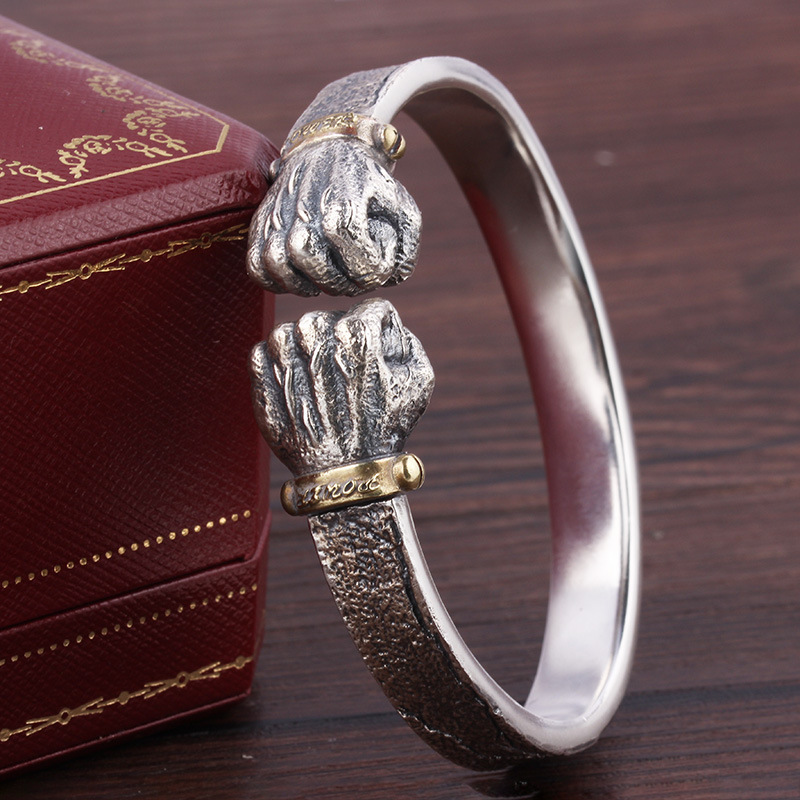 1 Hot Selling 925 Silvery Shake Bracelet Men's Retro Solid Open Power Bracelet Men's Open Bracelet To Send