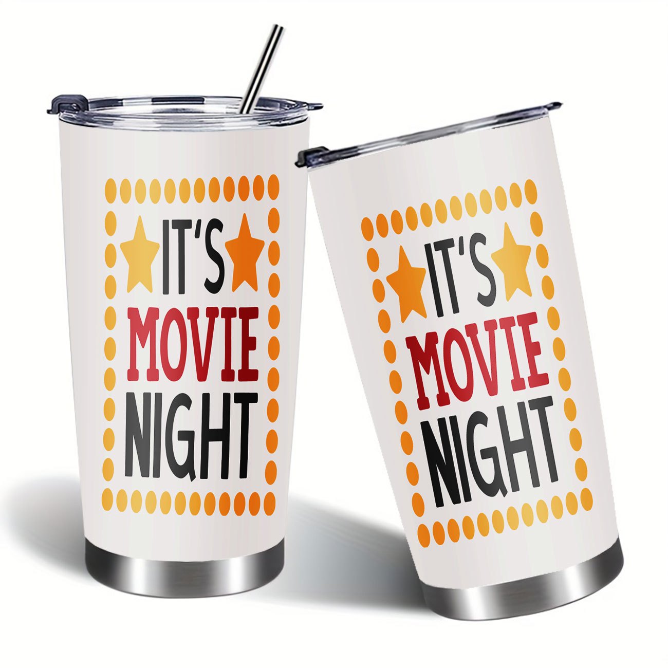 

20oz Stainless Steel Insulated Cup Inspirational, Text Theme Graphics -its Movie Night Damq- Double Vacuum Cup, , Coffee Cup