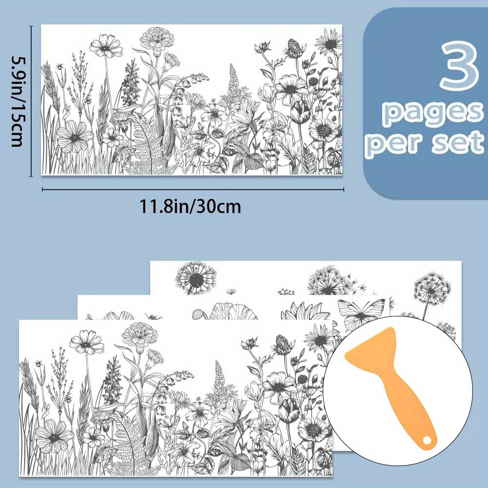 TEMU 3 Sheet Black On Transfers For Crafts 6x12" Flower Furniture Rub On Transfer Stickers Vintage Dandelion Rub On Floral Transfer Decals High