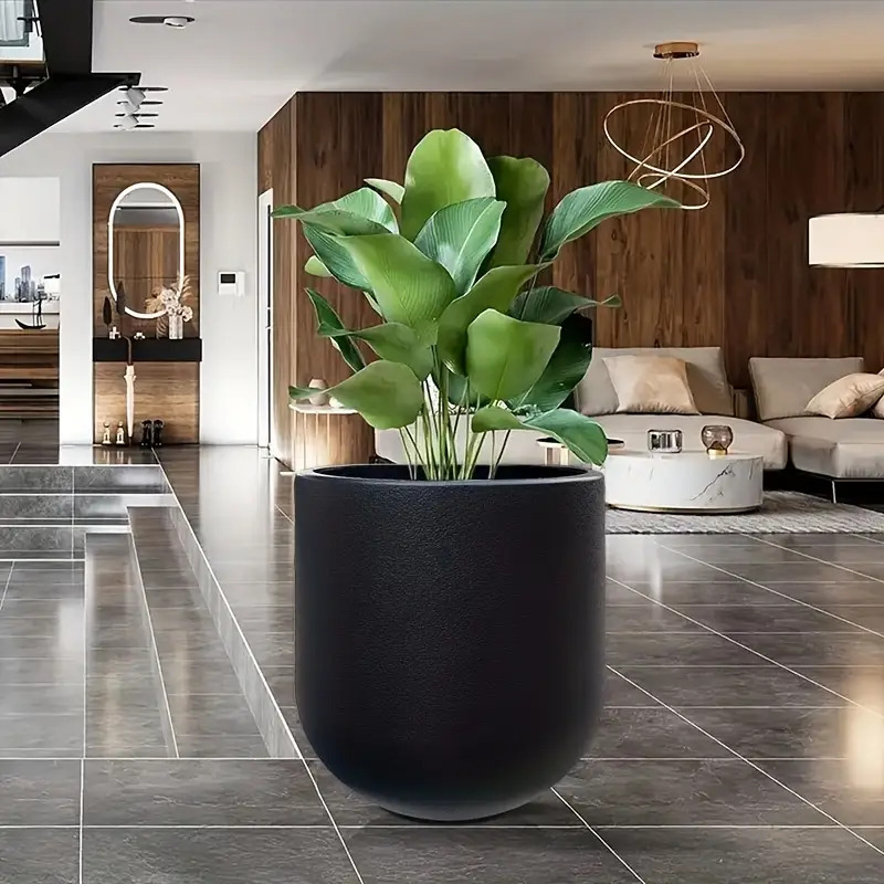 1 Nordic Modern Thickened Resin Large Flower Pot with Straight Round Design, All-Weather Lightweight and Durable Wine Glass Style, Smooth Surface with Drainage Hole, Suitable for Indoor/Outdoor Artificial Plants and Greenery | Perfect for Living Room
