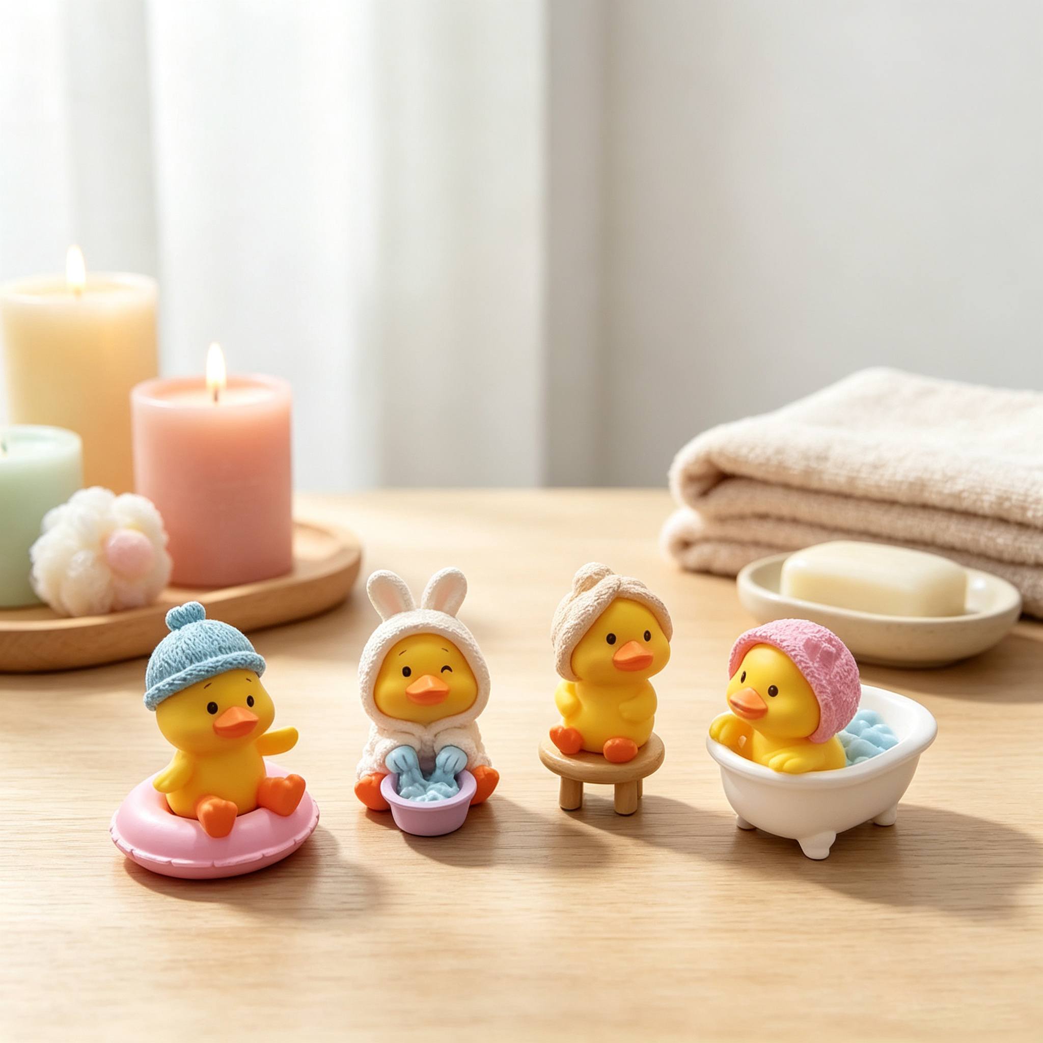 TEMU 4pcs Cute Bath Yellow Duck Mini Resin Figurines, Kawaii Cartoon Duck Micro Statues, Car Dashboard Interior Ornaments, Desk& Bathroom Shelf
