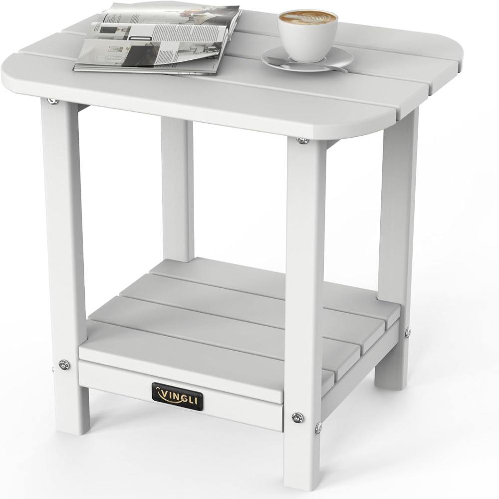 Bonnlo Elegant Adirondack Side Table 2-tier, Hdpe Small Balcony Table 48×38×45cm, Outdoor Table For Terrace And Garden