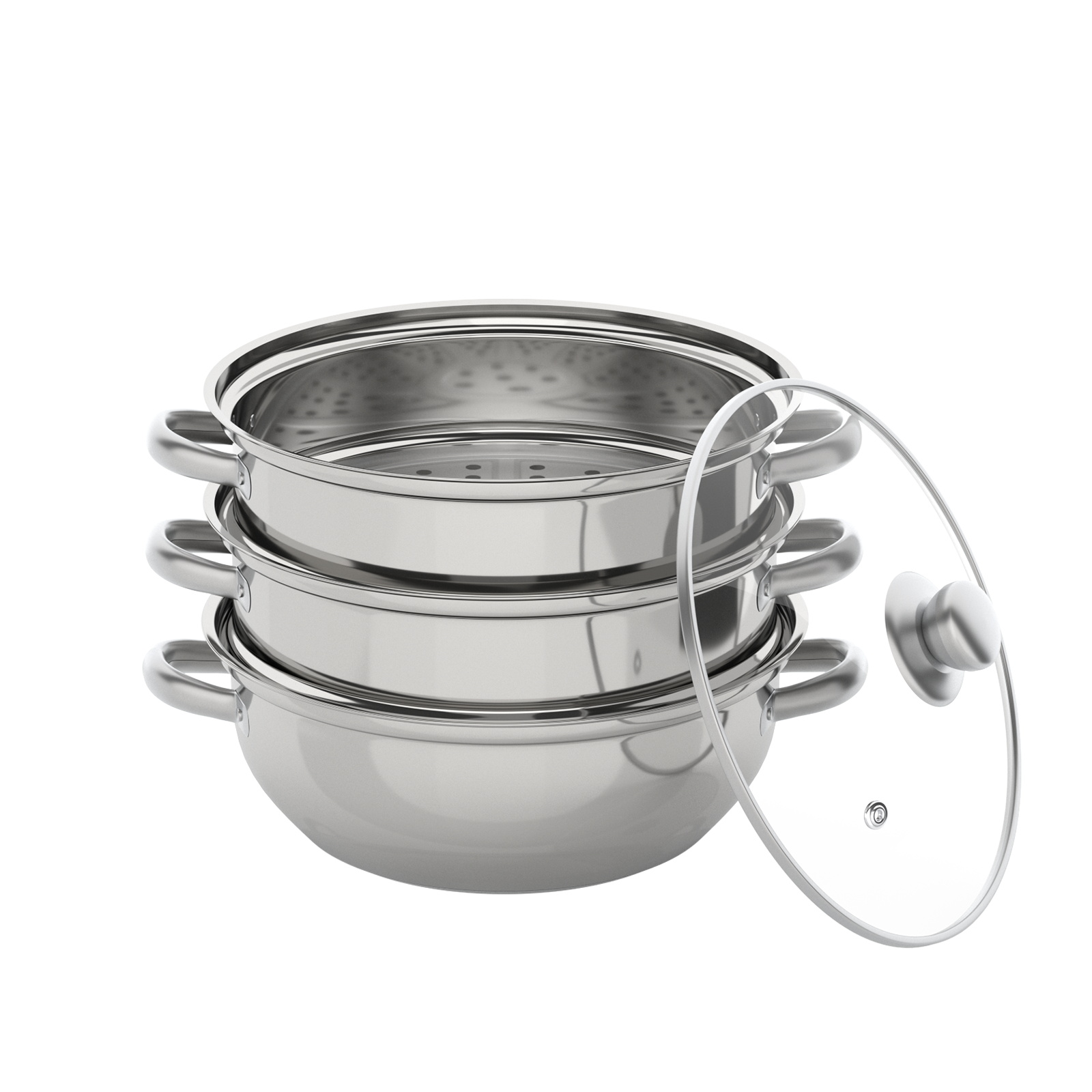 TEMU Cncest 28cm Three-layer Stainless Steel Insulated Steamer, Silvery, 28cm Three-layer Stainless Steel Soup Steamer With Transparent Lid, 2
