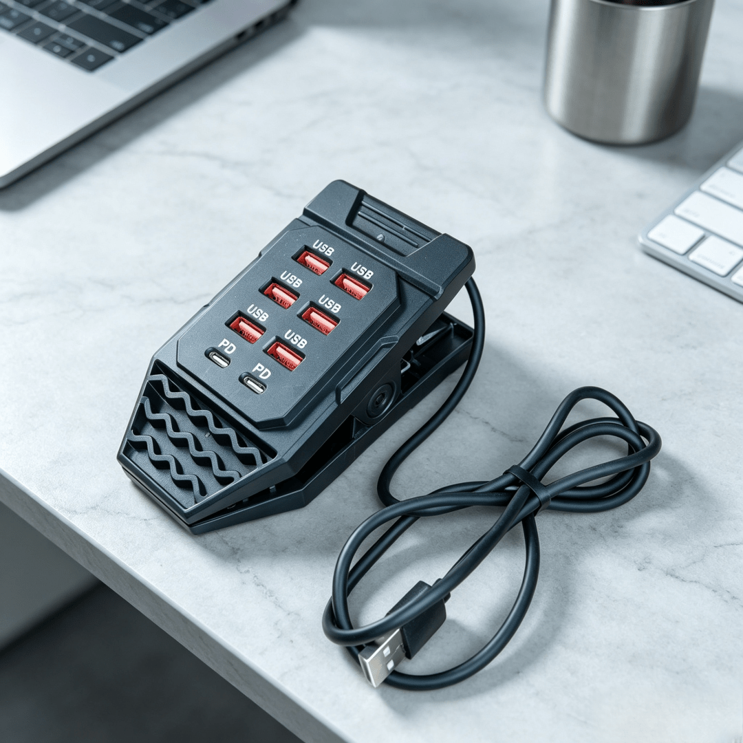 TEMU 1pc Clip-on Usb With 6 Usb-a & 2 Pd Type-c Fast Charging Ports, Portable Durable Desktop Usb Extender Expansion Station, Multi Port Adapter For