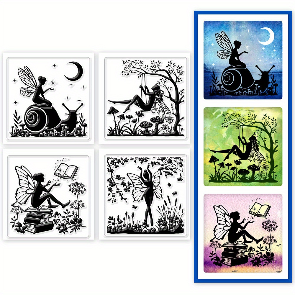 4pcs 4 styles pvc stamp for scrapbooking fairy 55x55mm 1pc   supplies stickers handmade kit