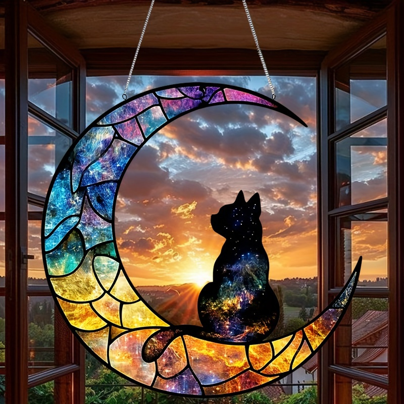 

2d Acrylic Flatcharming Cat Moon Acrylic Sun -10 "x 9.8" | Home Decoration, Garland Center Decoration, Window And Porch Embellishment