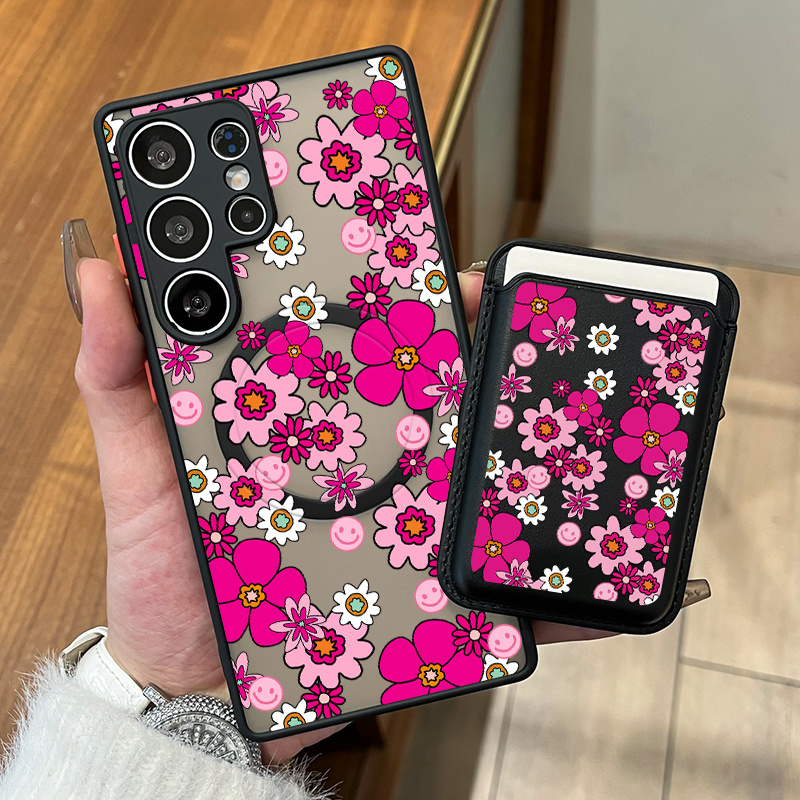 TEMU Phone Case: 2pcs Set New Creative & Red Flower Pattern Magnetic Phone Case & Fashionable Luxury Artificial Leather Magnetic Property