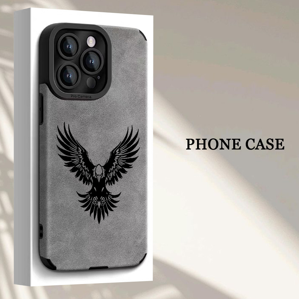 TEMU Phone Case: Grey -wrapped + Black Eagle Pattern Vintage Minimalist Fashion New Angel Tpu Phone Case, Trendy Holiday Gift For Men And Women,