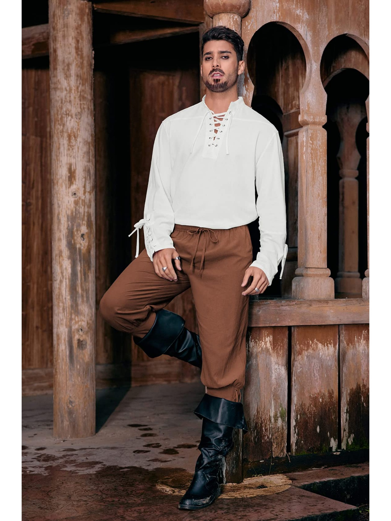 Camisa Medieval Pirata Steampunk Retro Renacentista Viking Larga  Cremallera Disfraces Escoceses