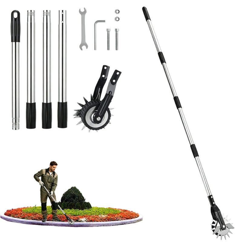 Image of Manual Wheeled Rotary Lawn Edger With Serrated Blade, Adjustable Height Grass Edge Trimmer For Garden , Driveways, And Flower Beds