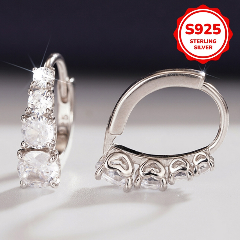 Synthetic Zirconia Hoop Earrings in 925 Sterling Silver