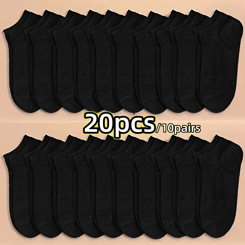 20pcs/10 Pairs Of Summer Unisex Solid Color Low-top Breathable Sweat-absorbing Invisible Socks, Comfortable And Anti-slip, Random Colors, Essential For Casual Wear And Fitness.