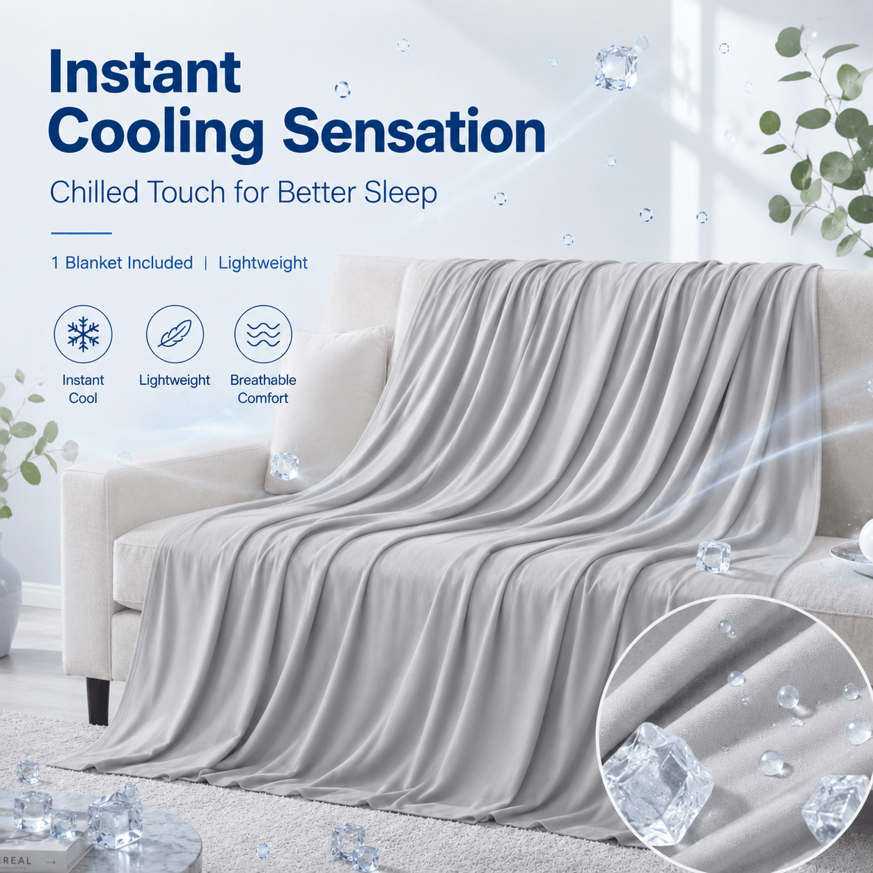 TEMU 1pc Solid Color Cooling Blanket, Spandex Polyester Blend Air-conditioning Blanket, Throw Blanket, Night Sweat Relief For Hot Sleepers, Washable