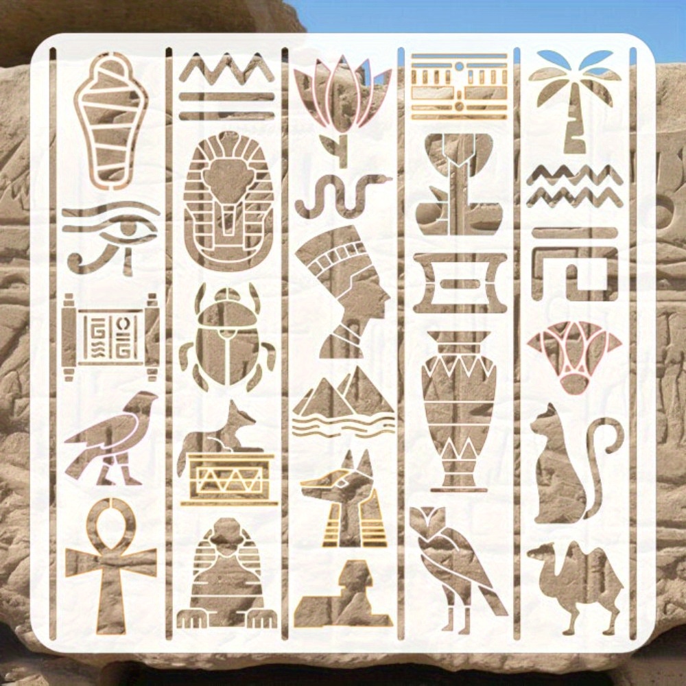 Pochoir Métal Hiéroglyphes égyptiens – Acier Inoxydable, Réutilisable, Pour Bricolage Et Scrapbooking