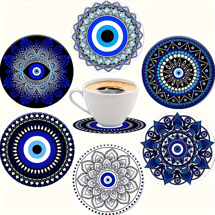 TEMU 2d Flat 6pcs Wood Printed Coaster Set - Turkish Evil , Ideal For Family Gatherings And Restaurant Decor