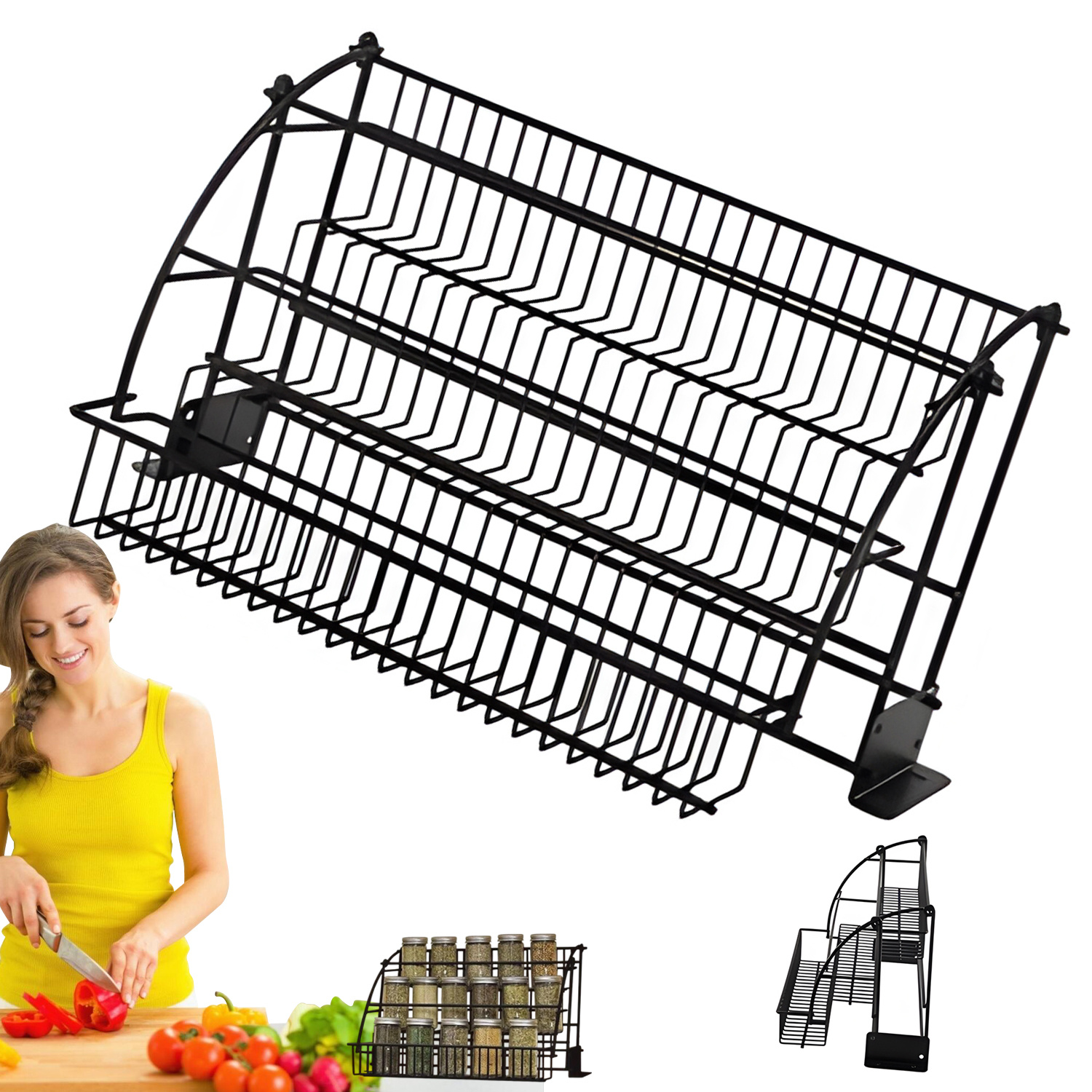 Image of Spice Rack 3-storey Drop-down Storage Rack Home Cabinet Rack Space-saving Countertop Rack Spice Rack Kitchen Storage Rack Organizer Rack, Restaurant, Laundry Accessories