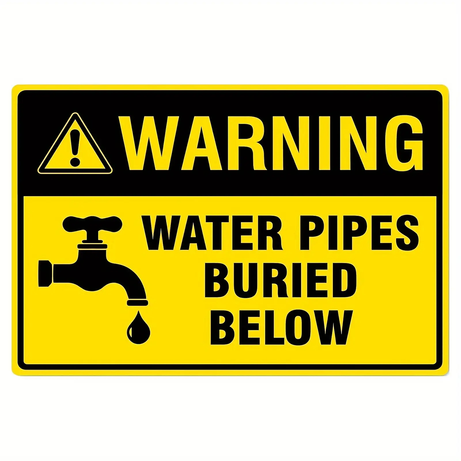 TEMU 2d Flat, 1pc, Retro .87x 11.81inch Warning Sign- "underground Water Pipes Buried Underground", With Yellow Border, Retro Decorative Wall Art,