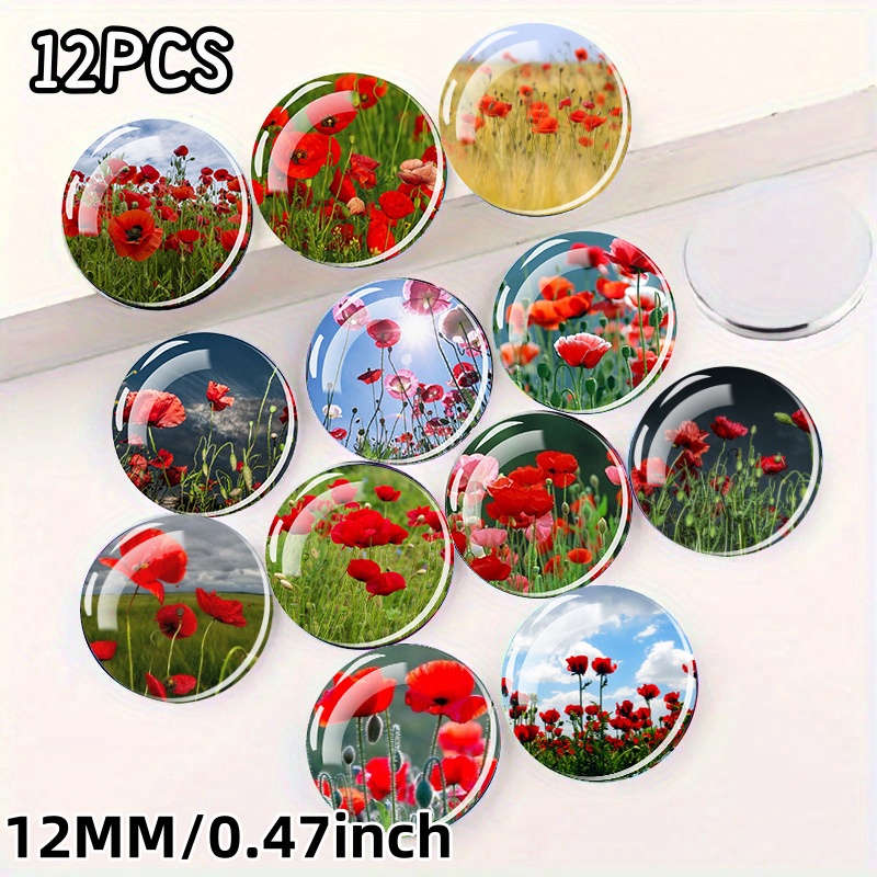 TEMU 12pcs 12mm/ 16mm/ 20mm/ 25mm Poppy Glass Pendant Handmade Jewelry Making Accessories, Poppy , Necklace, Bracelet Supplies, Handmade Accessories,