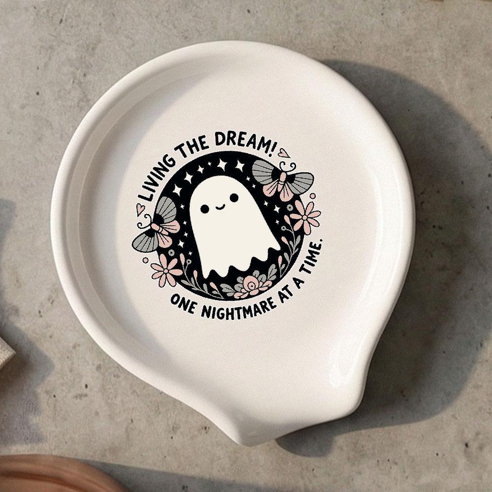 TEMU Cute , And Floral Ceramic Spoon Rest - Kawaii Whimsical Design With Star Accents, Decorative Kitchen Utensil Holder For Stovetop And Countertop,