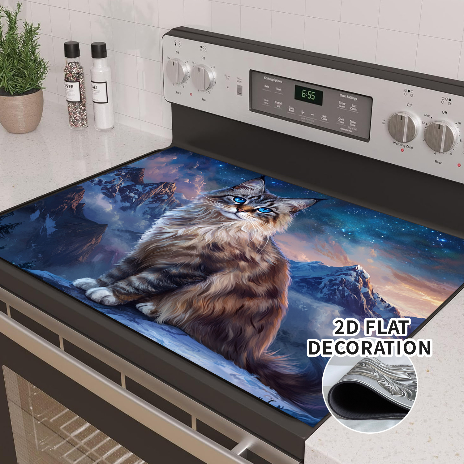 TEMU Geïntegreerde fornuisvervangende decoratieve set 2D platte stijlvol patroondecoratie - Alles-in-één vervangende decoratieve fornuisafdekking -
