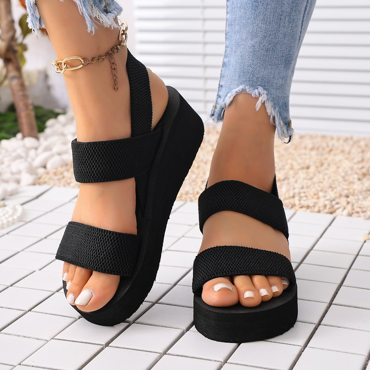 TEMU Women' Color Casual Sandals, Thick Sole Soft Bottom Walking Shoes, Comfortable Wedge Vacation Shoes, Women Shoes