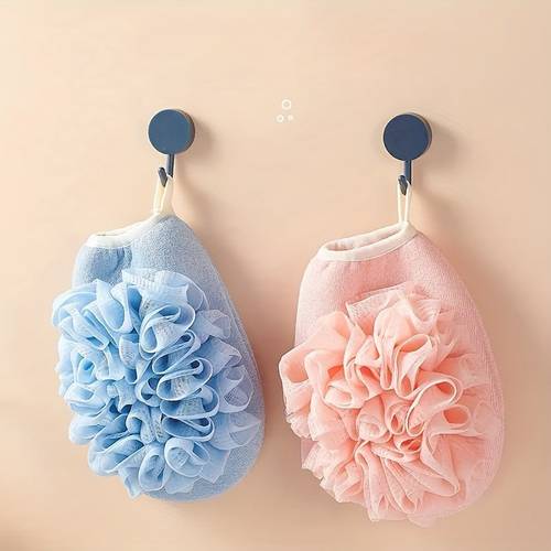 2pcs exfoliating bath mitt set powerful scrubbing body facial and spa massage gloves soft durable surface hook for convenient storage suitable for bathroom and salon smooth beige and white soft flexible material