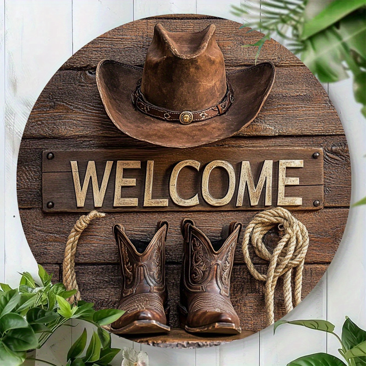 

1pc Rustic Western Cowboy Welcome Sign - 7.8x7.8" Aluminum Wall Decor With Hat, Boots & , Home, Bar, Cafe, Garage, Western Home Decor, 2d, Room Decor