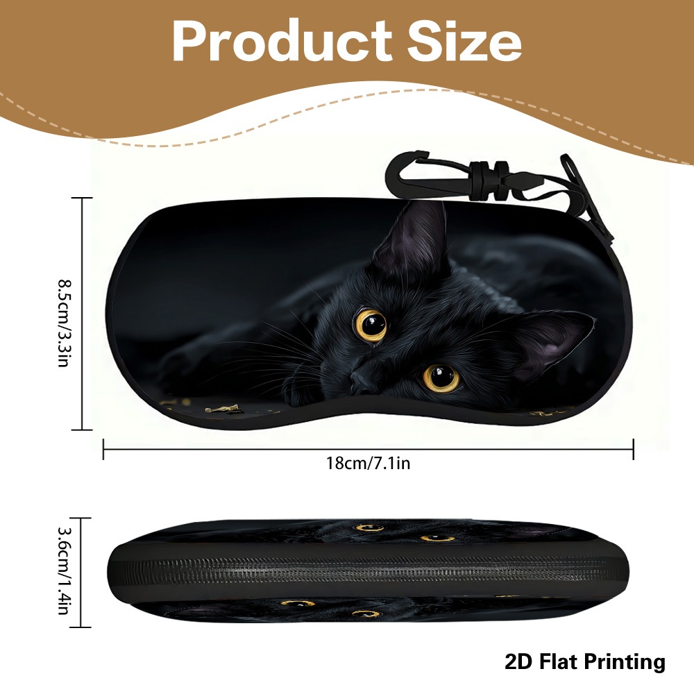 TEMU 1pc Estuche para gafas 2D de Halloween con diseño de gato negro y ojos , estuche compacto para gafas con forro acolchado, para gafas para uso