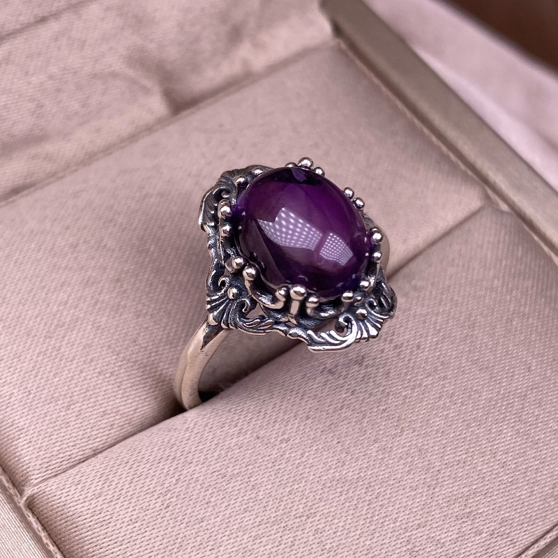 TEMU A Vintage Silvery Inlaid Zirconia Ring With Vintage Nepal Lace, Unisex, Colorful Gemstone Crystal Accessory